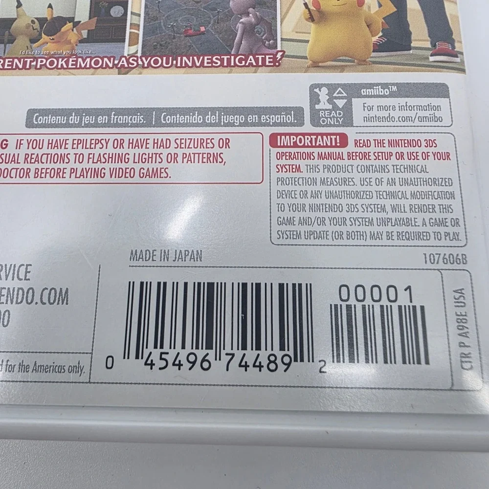 Detective Pikachu Nintendo 3DS Game CIB 2018 CTR-P-A98E Untested!